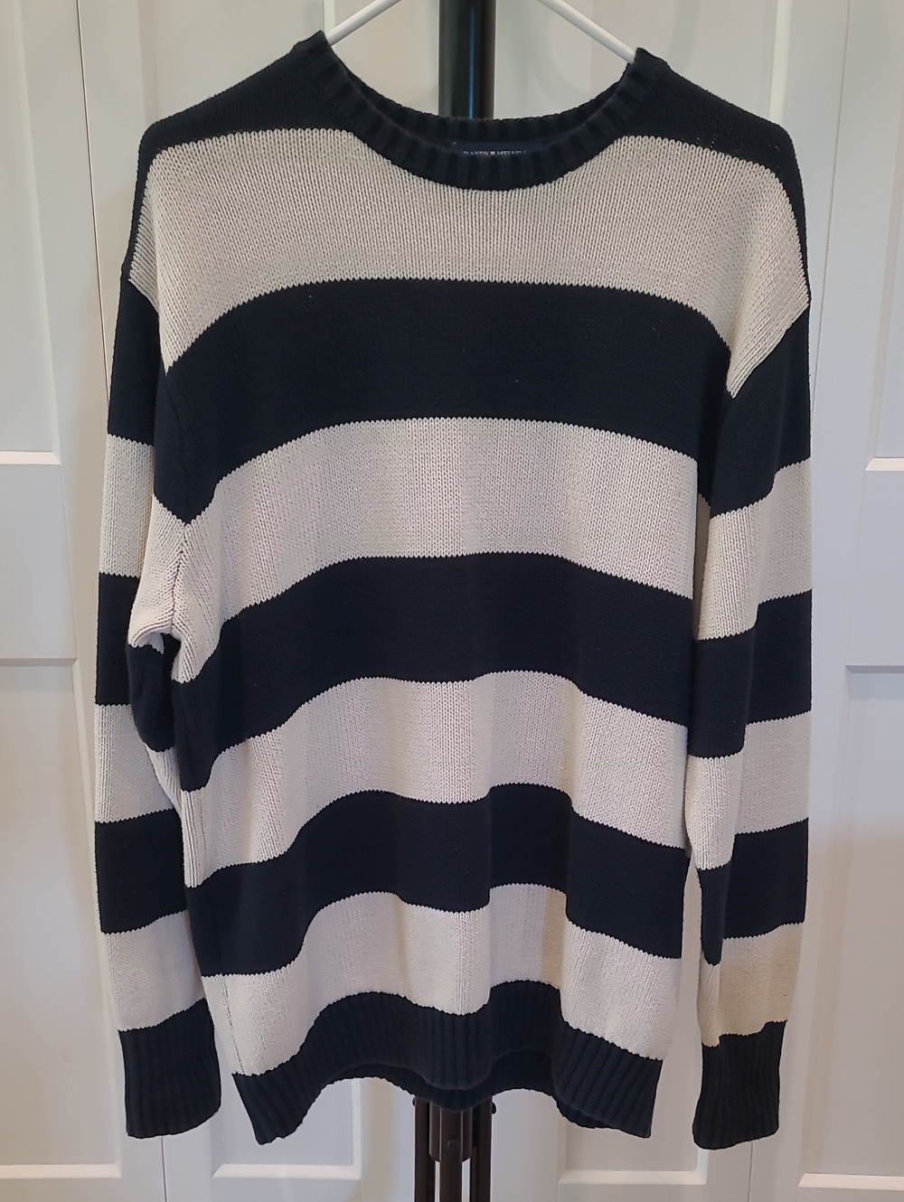 Brandy Melville Navy and Cream Striped Crewneck Sweater